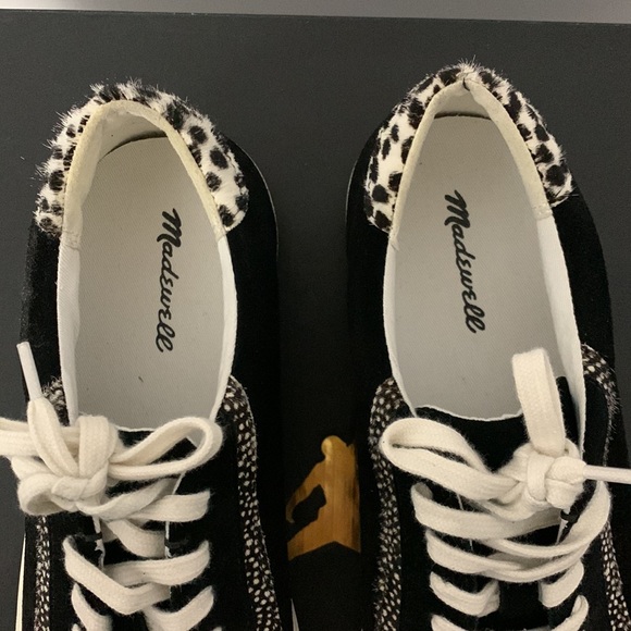 Madewell Sidewalk Low Top Sneakers Black Suede Animal Print - Picture 5 of 7
